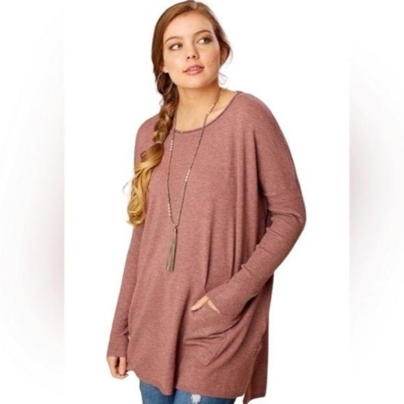 Altar'd State Tops - Altar'd State Womens Deep Plum Tunic Sweater Relaxed Fit Patch Pocket Boho S/M